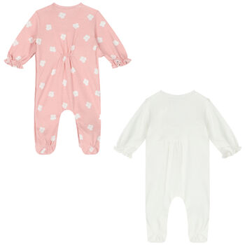 Baby Girls Pink & White Babygrows ( 2-Pack )